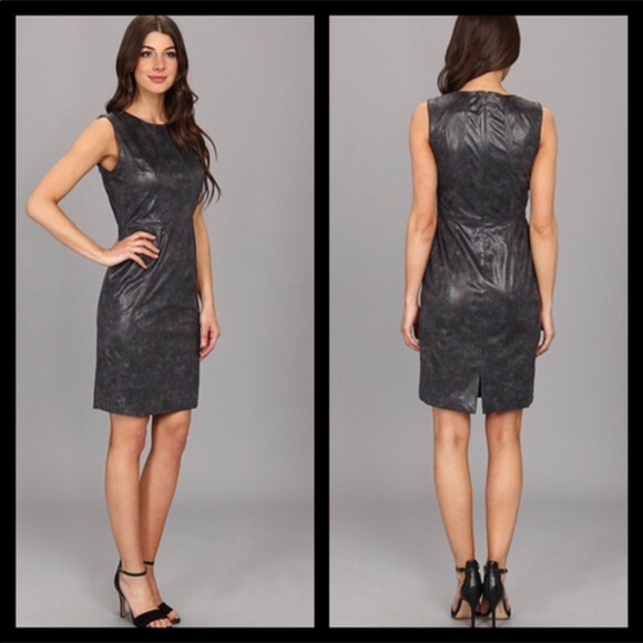 VINCE CAMUTO FAUX LEATHER SHEATH MINI DRESS - Picture 4 of 8